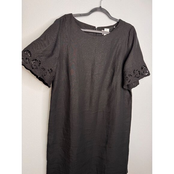Chico's Dresses & Skirts - NWT Chico’s Black 100% Linen Midi Short Eyelet Sleeve Dress SZ 3 Travel